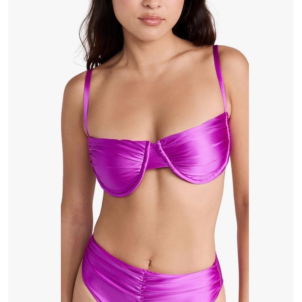 Good American Women's Ruched Demi Cup Bikini Top Bright Orchid Size 2 Medium NEW